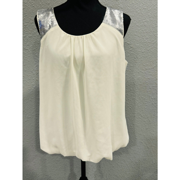 LOFT Tops - Loft White Tank Top with Silver Sequins Size L